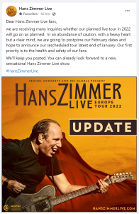 Hans Zimmer Live 2022 - Febrero [POSPUESTO]