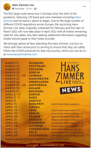 Hans Zimmer Live 2022 - Nuevas Fechas - Info