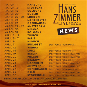 Hans Zimmer Live 2022 - New Dates - Cities
